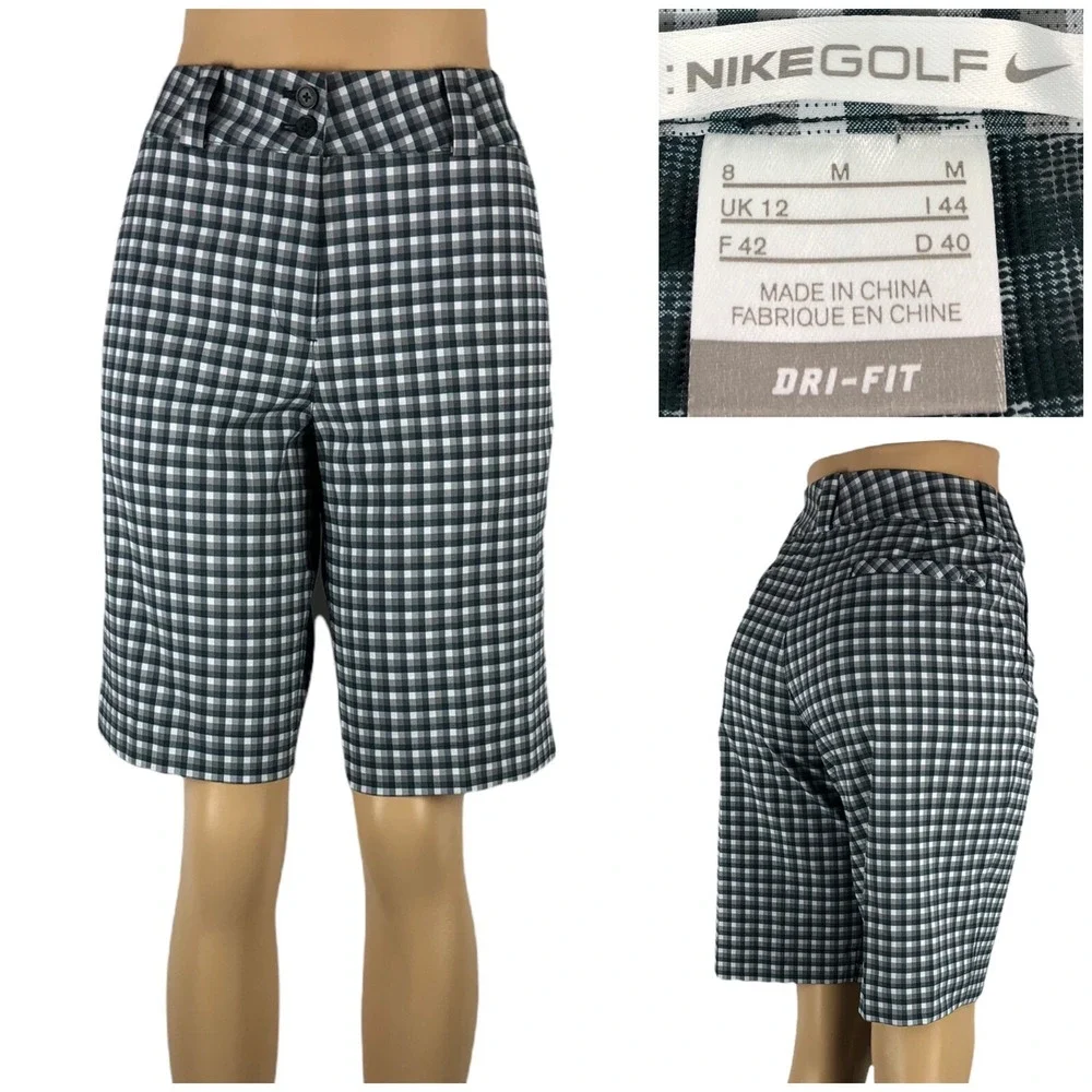 Nike Women's 8 Checkham Golf Shorts Gray Multicolor Polyester Stretch NWT $70